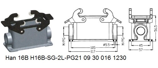 Han 16B H16B-SG-2L-PG21 09 30 016 1230 Surface mounting housing 2lever OUKERUI Harting ILME Heavy duty connector.jpg